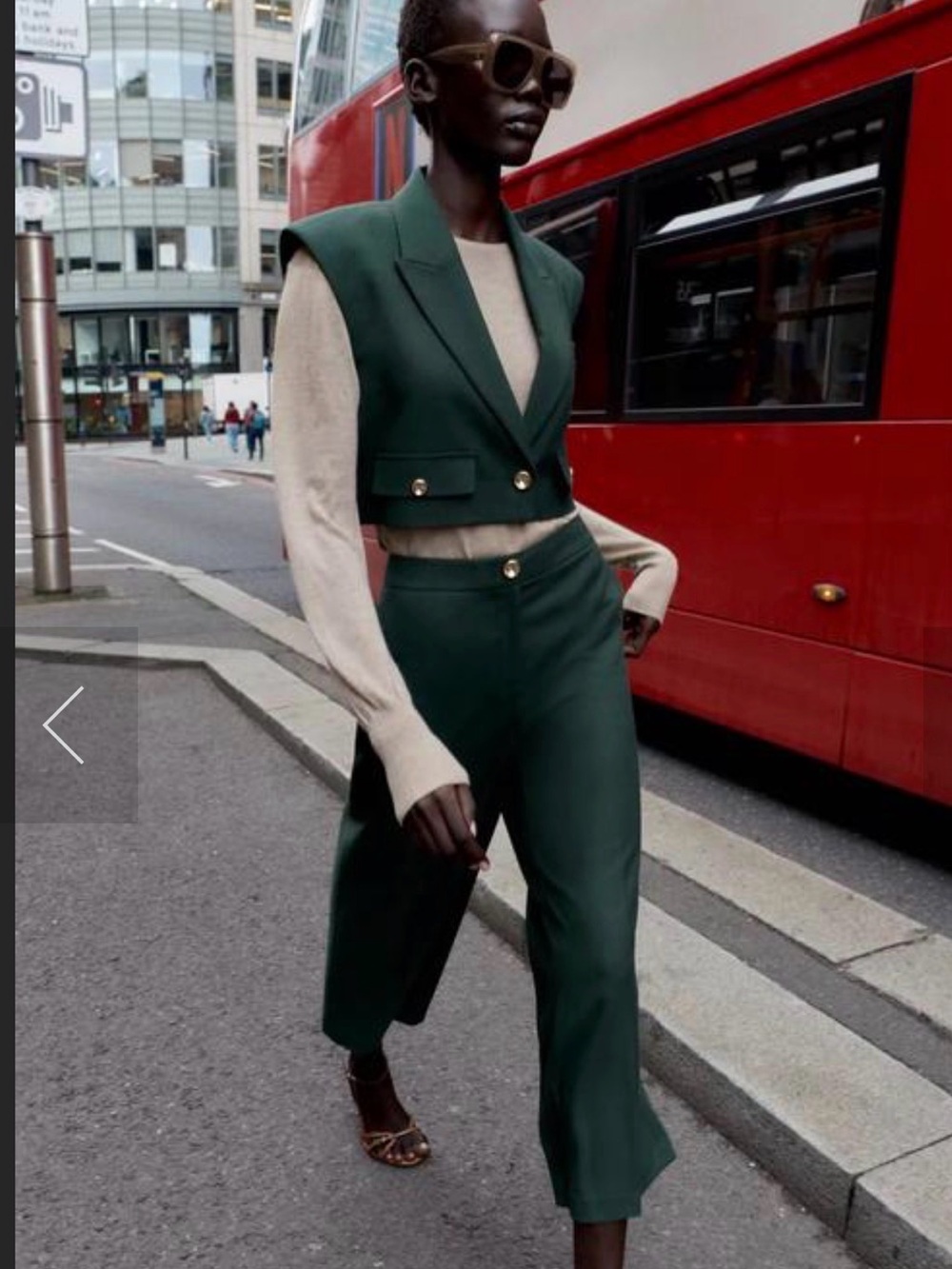 Zara set High-Waisted Dark Green Culotte Pants